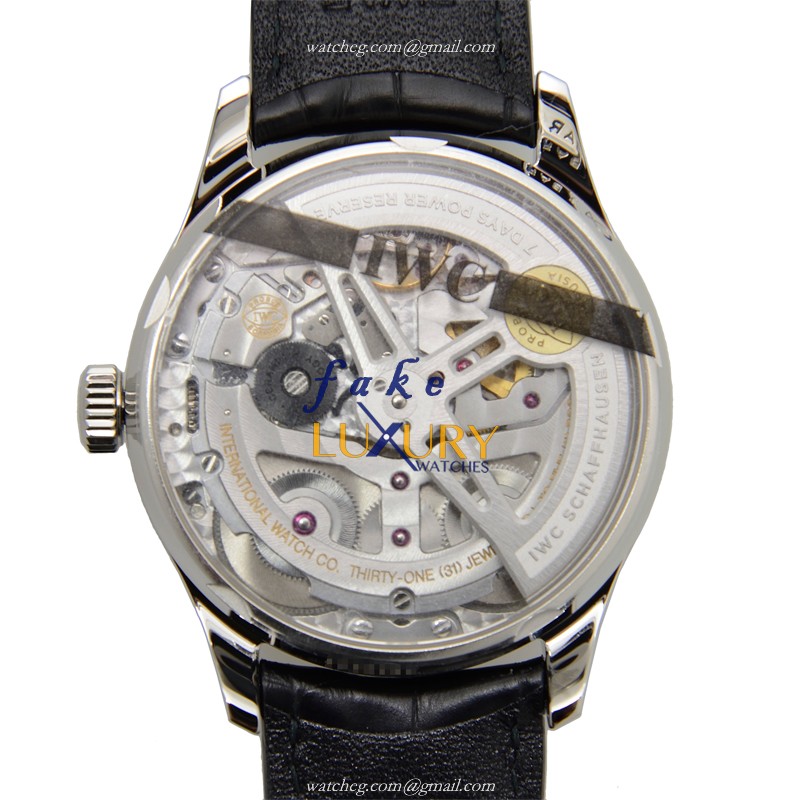 IWC IW500704 Portuguese Replica Watch, Automatic Movement, Silver Dial, Steel Case, Black Alligator - Image 3