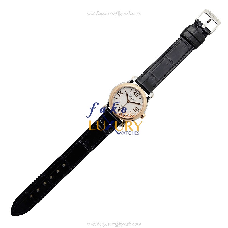 Chopard 278573-6001 Replica Happy Sport Watch, Auto, 18kt Rose Gold & Steel, Silver Dial - Image 2