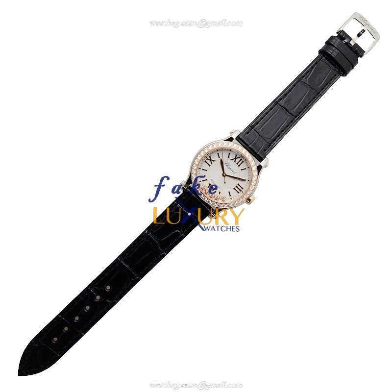 -278573-6003 CHOPARD HAPPY SPORT Automatic 18kt Rose Magic Diamond Replica Watch - Silver Dial - Image 2