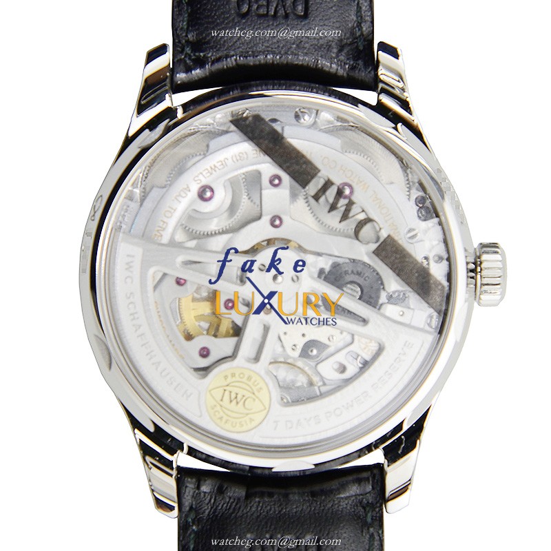 IWC IW500703 Portuguese Replica Watch, Black Dial, Steel Case, Automatic, Alligator Strap - Image 3