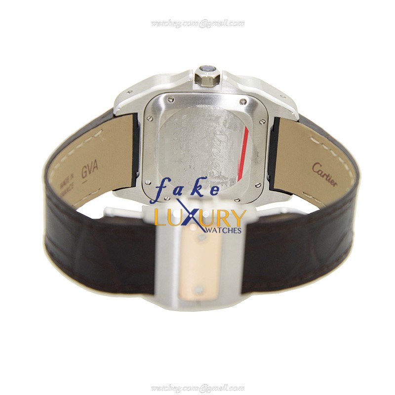 Cartier W20107X7 Santos Automatic 18kt Rose Gold Replica Watch, White Dial, Dark Brown Alligator - Image 4