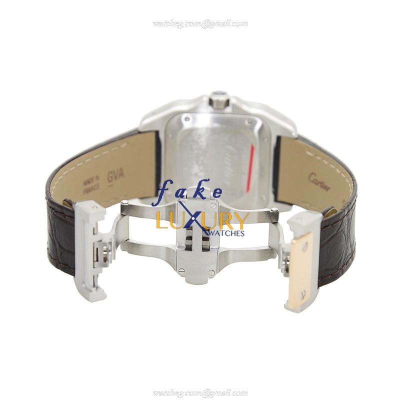 Cartier W20107X7 Santos Automatic 18kt Rose Gold Replica Watch, White Dial, Dark Brown Alligator - Image 5