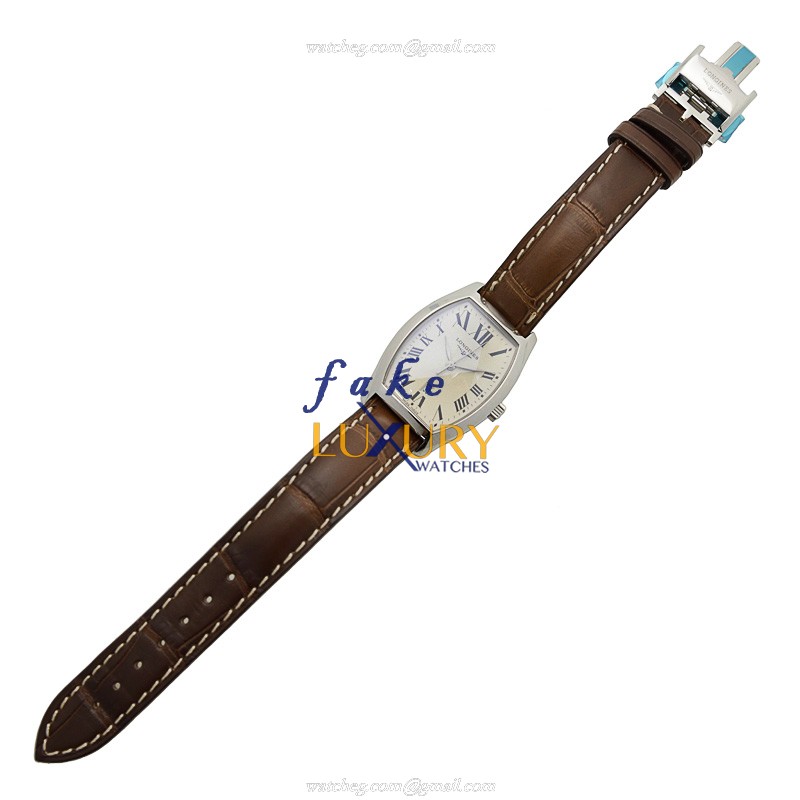 Longines L2.155.4.71.9 Replica Watch, White Dial, Steel Case, Brown Alligator Strap - Image 2