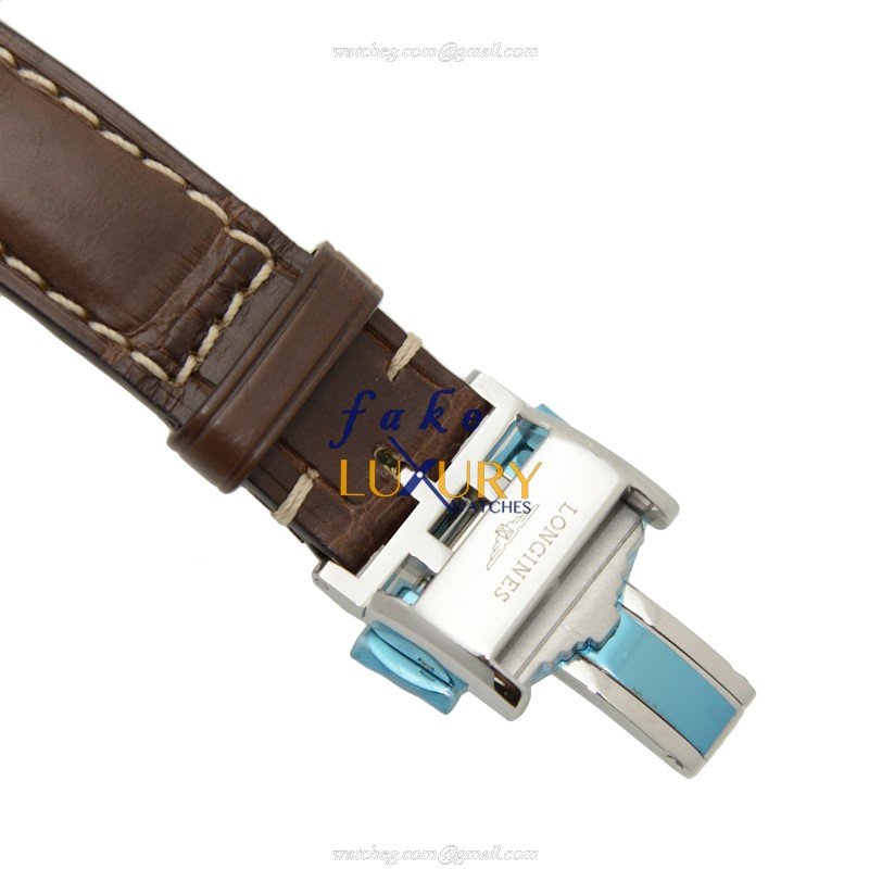 Longines L2.155.4.71.9 Replica Watch, White Dial, Steel Case, Brown Alligator Strap - Image 4