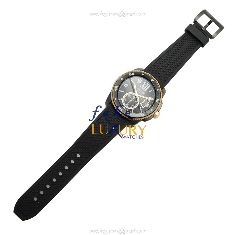 Cartier Calibre de Cartier W2CA0004 Automatic 18kt Rose Gold Steel Black Dial Rubber Strap Replica - Image 2