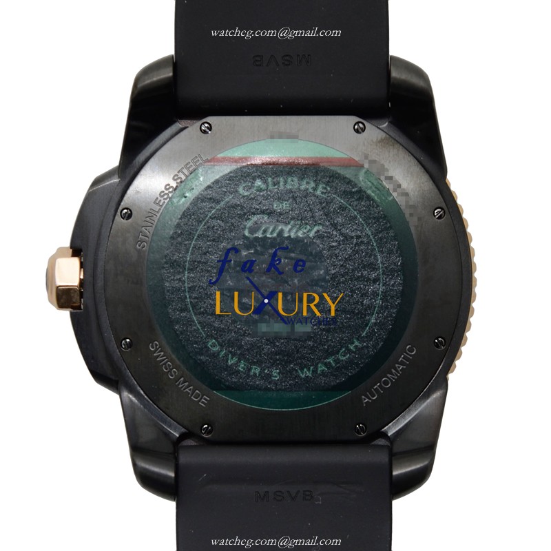 Cartier Calibre de Cartier W2CA0004 Automatic 18kt Rose Gold Steel Black Dial Rubber Strap Replica - Image 3