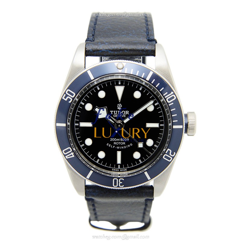 TUDOR 79220B-LS BLACK BAY AUTO Stainless Steel Replica Watch, 41mm, Black Dial, Dark Blue Leather - Image 2