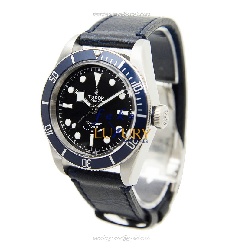 TUDOR 79220B-LS BLACK BAY AUTO Stainless Steel Replica Watch, 41mm, Black Dial, Dark Blue Leather - Image 3