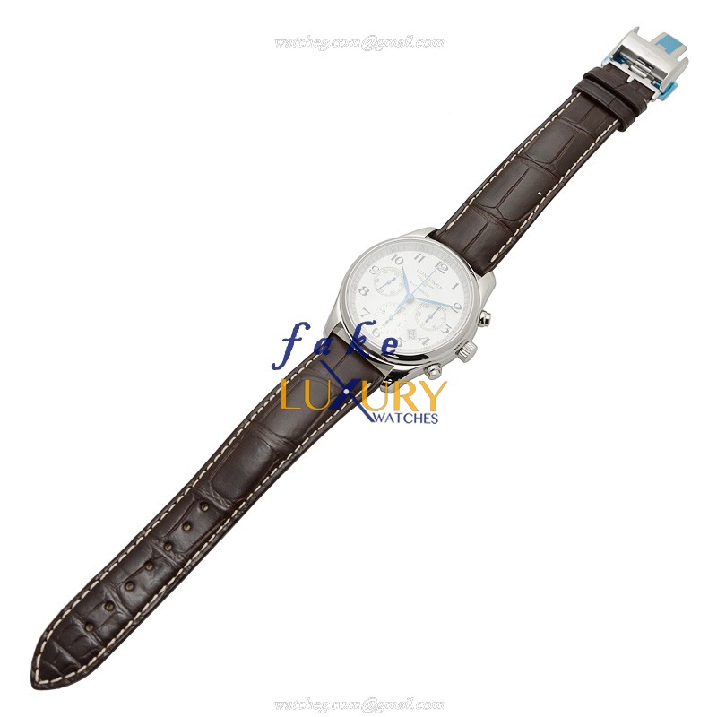 Longines Master L2.759.4.78.5 Automatic Stainless Steel Silver Dial Brown Alligator Strap Replica - Image 2