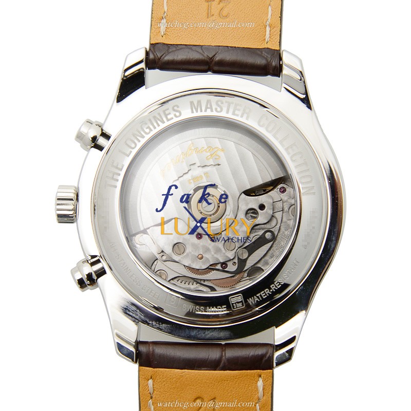 Longines Master L2.759.4.78.5 Automatic Stainless Steel Silver Dial Brown Alligator Strap Replica - Image 3