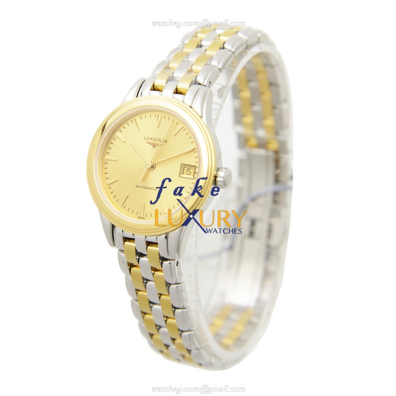 Longines FLAGSHIP L4.274.3.32.7 Automatic PVD Gold Dial Silver Strap Replica Watch - Image 3