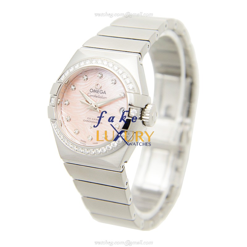 Omega Replica Watch 123.15.27.20.57.002 Automatic Pink Dial Silver Steel & Diamond Case - Image 3