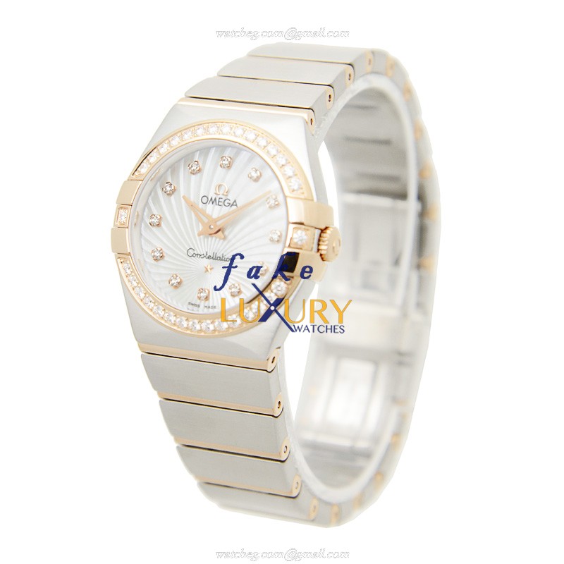 Omega 123.25.27.60.55.002 Constellation Quartz 18kt Rose Gold & Diamond Silver Dial Replica Watch - Image 3