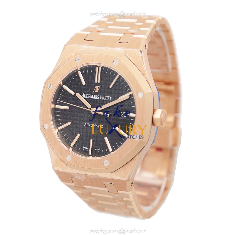 Audemars Piguet 15400OR.OO.1220OR.01 Royal Oak Replica Watch, Black Dial, Rose Gold Case - Image 3
