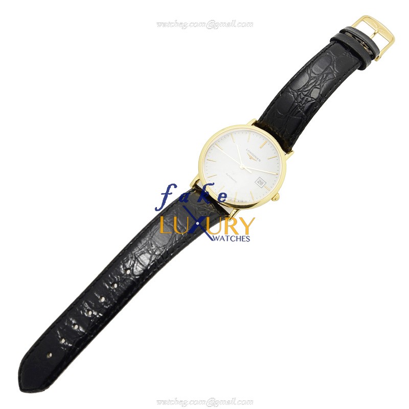 Longines L4.787.6.12.2 Replica Watch - Swiss Automatic, 18kt Yellow Gold Case, White Dial, Black - Image 2