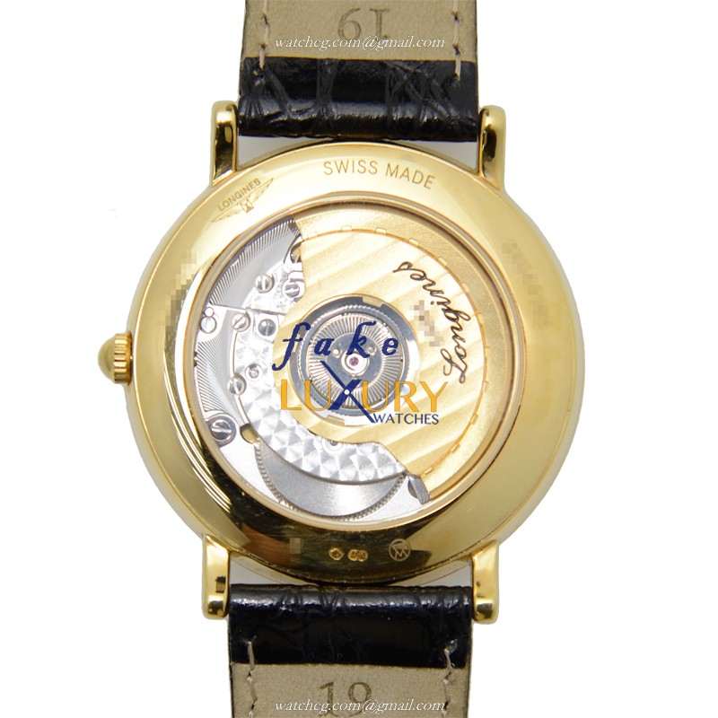 Longines L4.787.6.12.2 Replica Watch - Swiss Automatic, 18kt Yellow Gold Case, White Dial, Black - Image 3