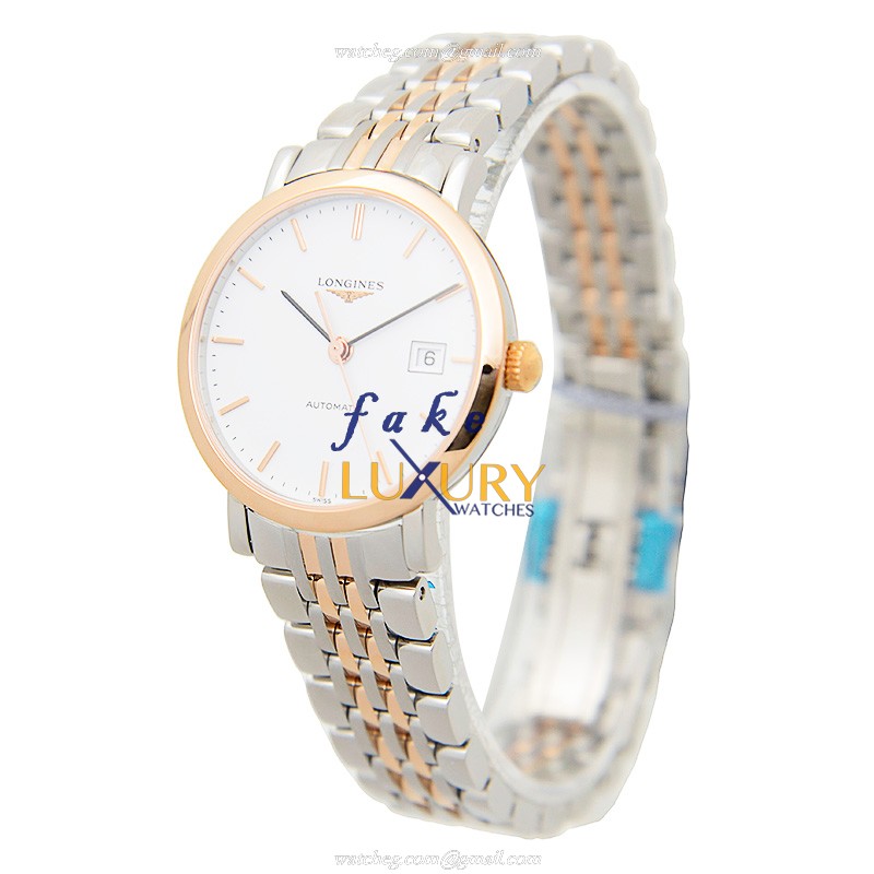 Longines L4.310.5.12.7 Elegant Automatic Replica Watch, 29mm 18kt Rose Gold & Steel Case, White Dial - Image 3
