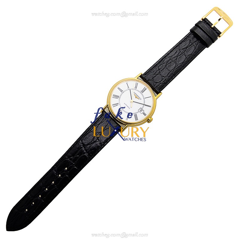 Longines L4.921.2.11.2 Replica Watch Automatic White Dial PVD Gold Case Alligator Strap - Image 2