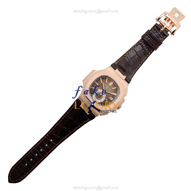 Patek Philippe 5980R-001 Nautilus Automatic Dark Brown Dial Alligator Strap Replica Watch - Image 2