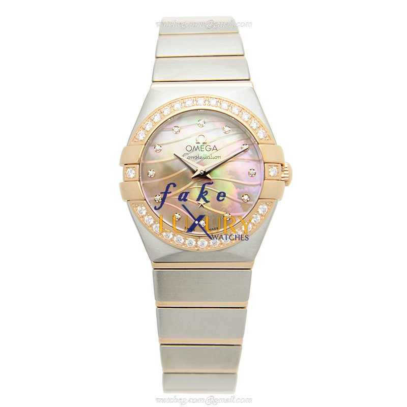 Omega 123.25.24.60.57.002 Constellation Quartz 18kt Rose Magic Diamond - Pink Dial - Silver Strap - Image 2
