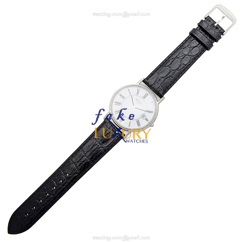 Longines L4.790.4.11.2 PRESENCE Quartz | Stainless Steel | Alligator Black | 38mm White Dial - Image 2