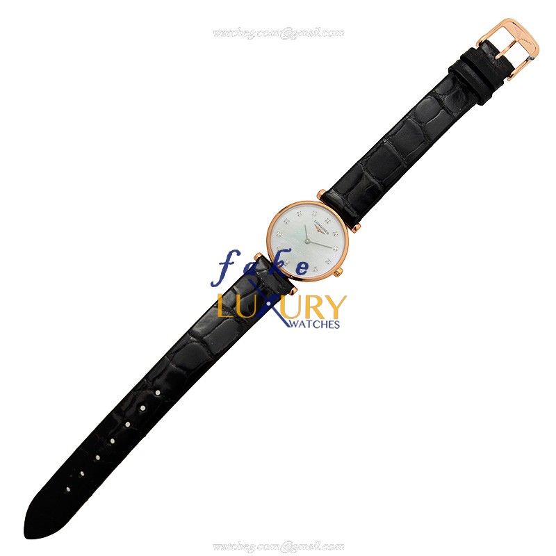 Longines La Grande L4.209.1.97.2 Quartz PVD Gold White Mother of Pearl Dial Black Alligator Strap - Image 2