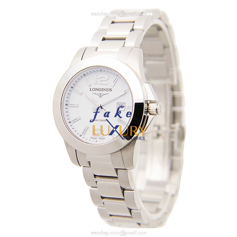 Longines L3.258.4.16.6 Conquest Quartz Replica Watch, White Dial Silver Steel Bracelet - Image 3