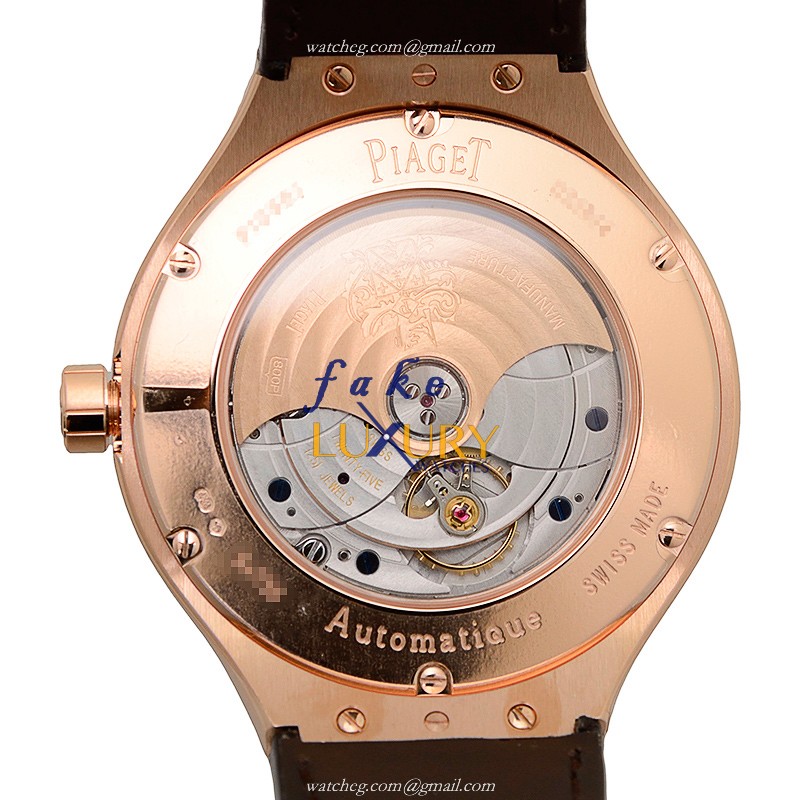 Piaget G0A38159 Polo Replica Watch Automatic 18kt Rose Gold Diamonds White Dial Brown Alligator - Image 3