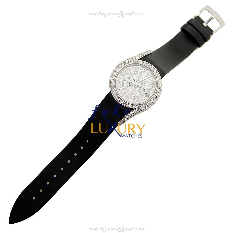 Piaget G0A38162 Limelight Quartz 18kt White Gold Diamond Silver Dial Silk Strap Replica Watch - Image 2