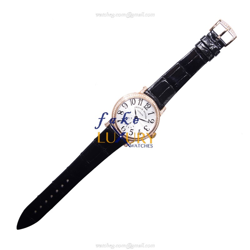 Franck Muller 7391 B S6 D 5N Automatic 18kt Rose Gold & Diamond Replica Watch, Silver Dial, Black - Image 2