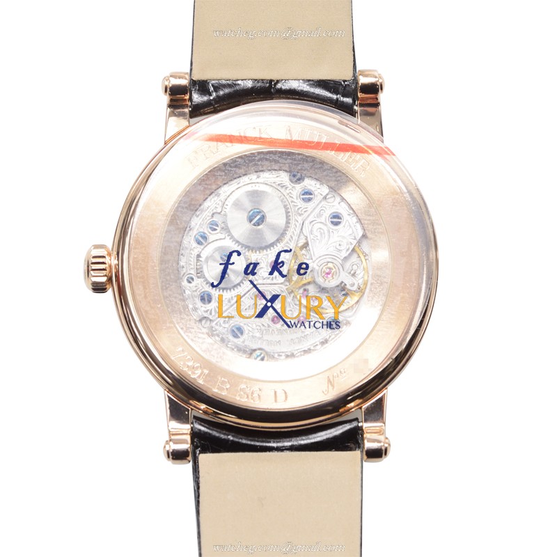 Franck Muller 7391 B S6 D 5N Automatic 18kt Rose Gold & Diamond Replica Watch, Silver Dial, Black - Image 3