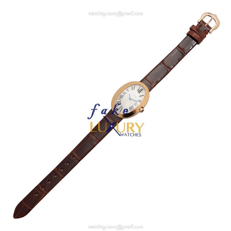 Cartier W8000007 BAIGNOIRE Quartz 18kt Rose Gold Replica Watch - Swiss Movement, Silver Dial, Dark - Image 2