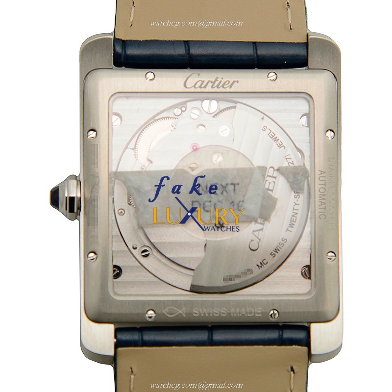 Cartier WSTA0010 Replica Watch, 34.3mm Automatic, Blue Dial, Steel Case, Blue Alligator Strap - Image 3