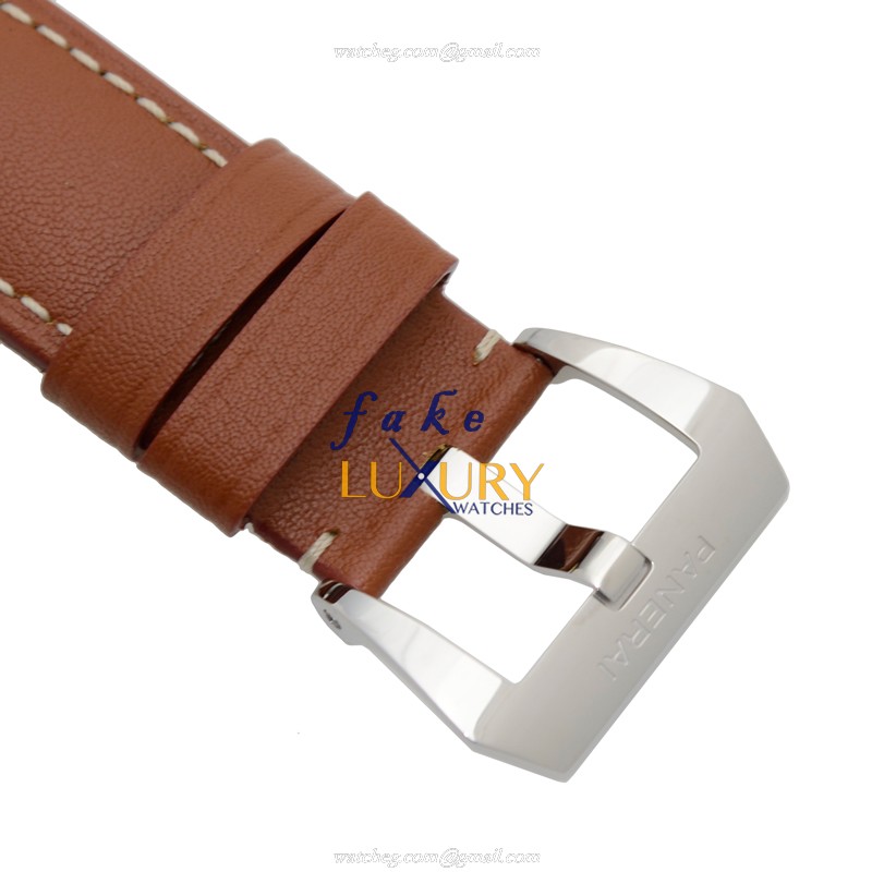 Panerai Radiomir PAM00609 Manual Wind Stainless Steel 45mm Black Dial Brown Cowhide Strap Replica - Image 4