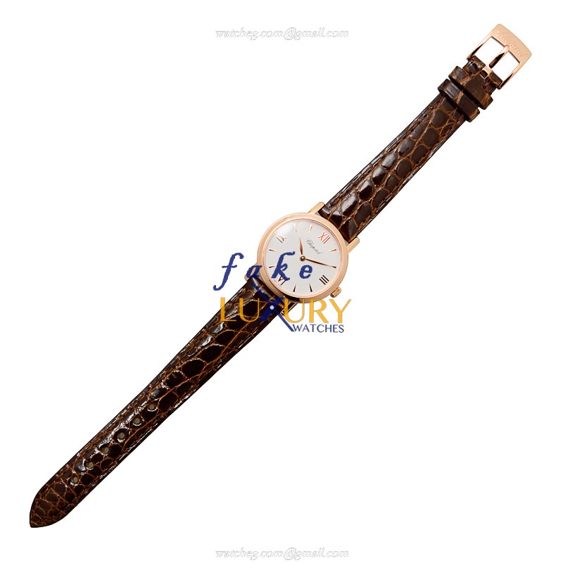 Chopard 127387-5201 CLASSIC Quartz 18kt Rose Gold Replica Watch - White Dial, Brown Alligator Strap - Image 2