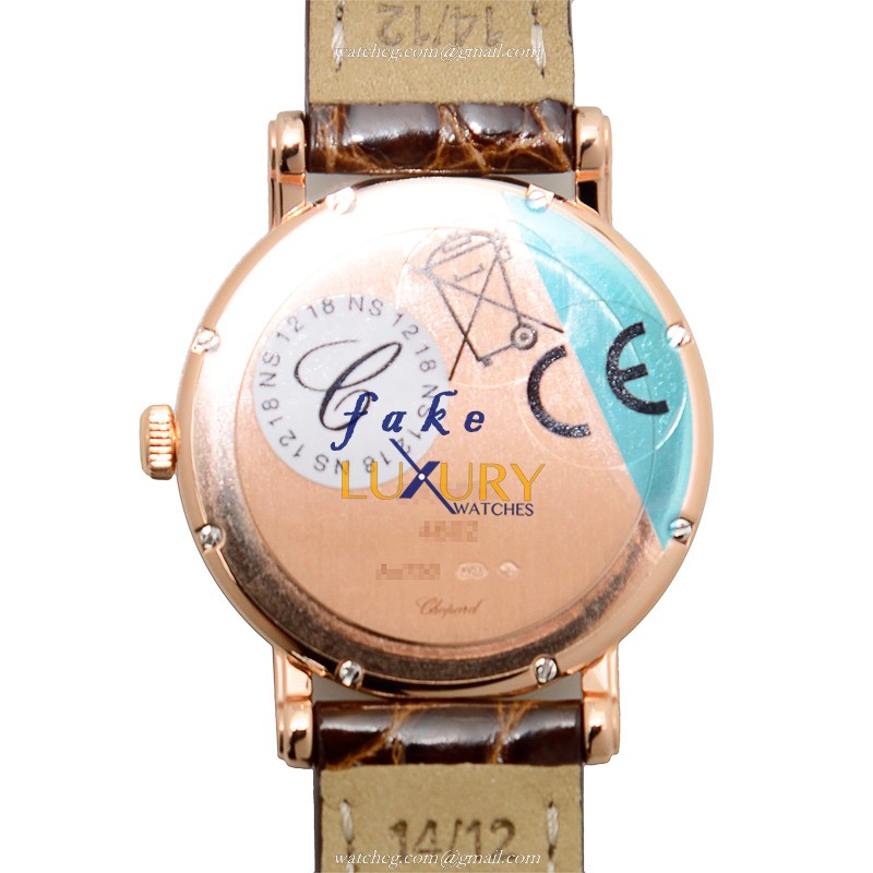 Chopard 127387-5201 CLASSIC Quartz 18kt Rose Gold Replica Watch - White Dial, Brown Alligator Strap - Image 3