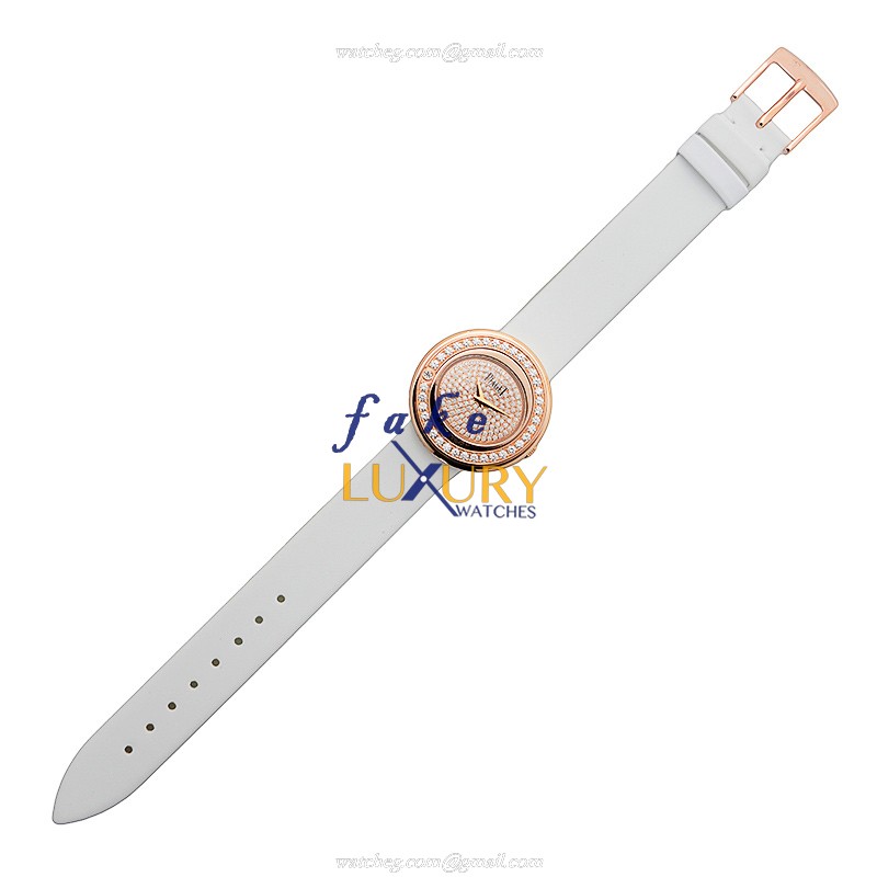 Piaget G0A37189 POSSESSION Replica Watch Quartz 18kt Rose Gold Diamonds Gold Dial White Satin Strap - Image 2