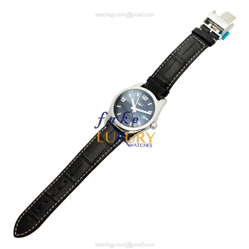 Longines L2.785.4.56.3 Replica Watch, Automatic Movement, Black Dial, Steel Case, Alligator Strap - Image 2
