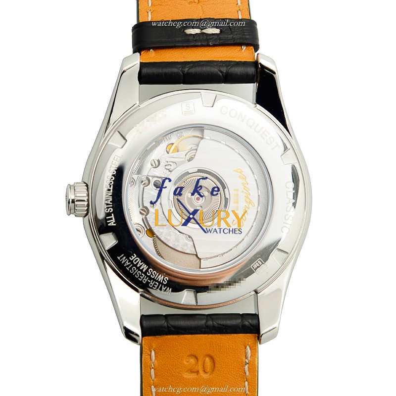 Longines L2.785.4.56.3 Replica Watch, Automatic Movement, Black Dial, Steel Case, Alligator Strap - Image 3