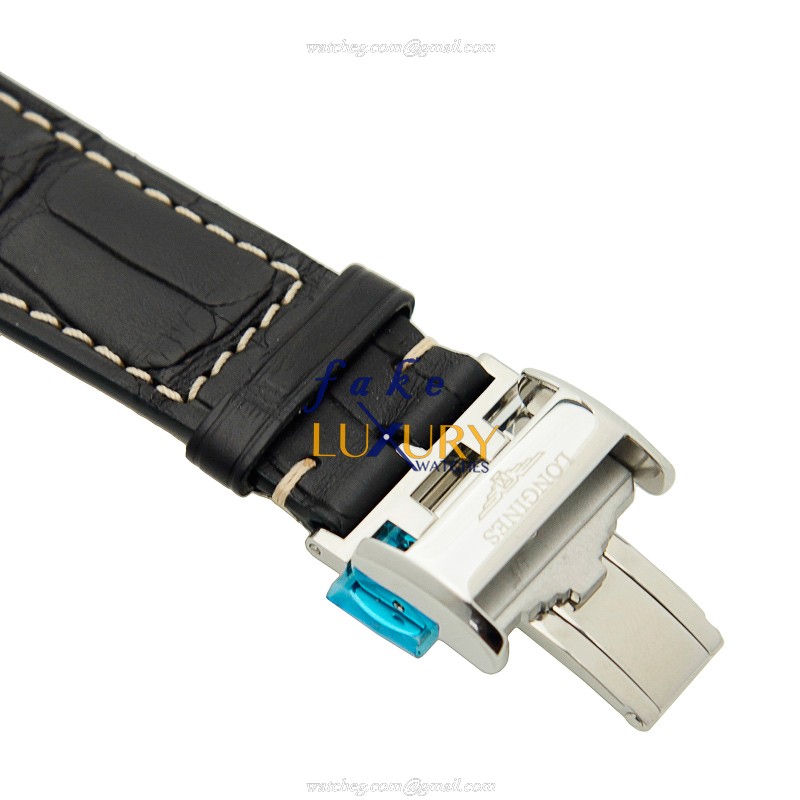 Longines L2.785.4.56.3 Replica Watch, Automatic Movement, Black Dial, Steel Case, Alligator Strap - Image 4
