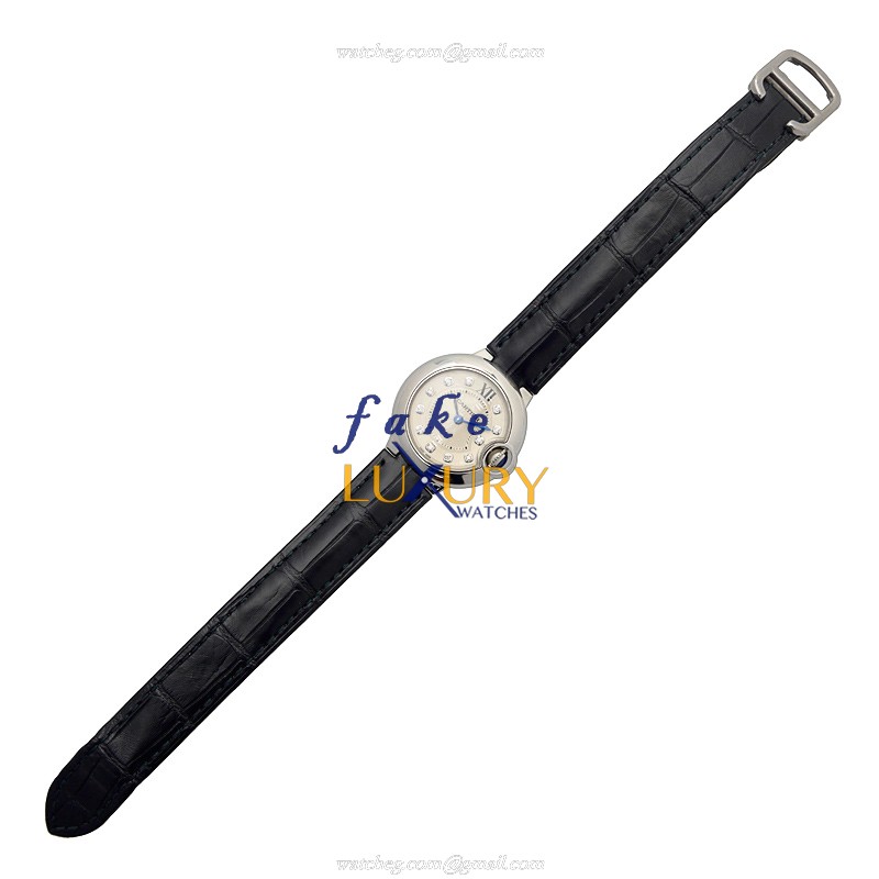 Cartier W4BB0008 BALLON BLEU Quartz Stainless Steel Replica Watch, Silver Dial, Alligator Strap - Image 2