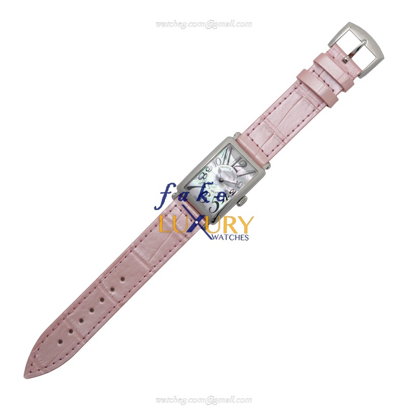 Franck Muller 902 QZ MOP AC Long Island Replica Watch, Silver Mother of Pearl Dial, Pink Alligator - Image 2