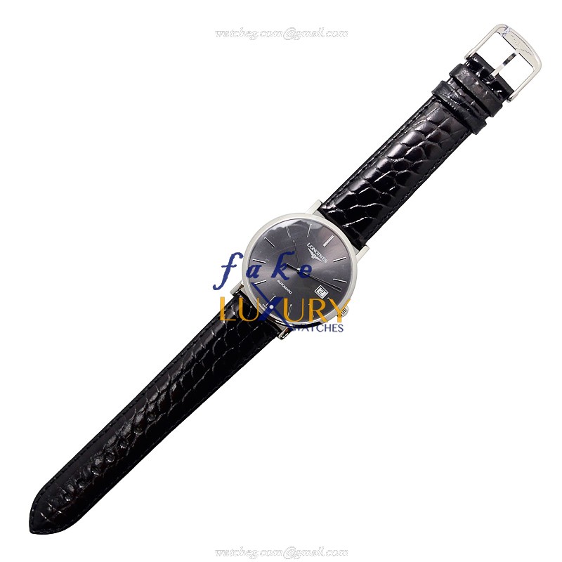 Longines L4.910.4.72.2 Elegant Replica Watch With Automatic Movement, Dark Grey Dial, Alligator - Image 2