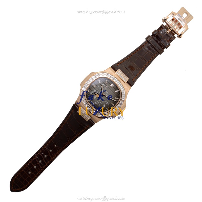 Patek Philippe Nautilus 5724R-001 Automatic 18kt Rose Gold Diamonds Black Dial Replica Watch - Image 2