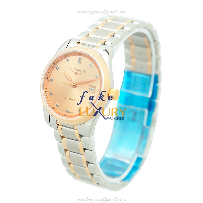 Longines L2.257.5.99.7 Master 25.5mm Automatic Gold Dial Rose Gold Steel Replica Watch - Image 3