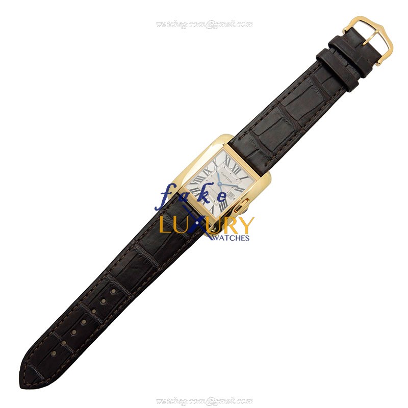 Cartier TANK W5310030 Automatic 18kt Gold Steel Silver Dial Brown Alligator Replica Watch - Image 2