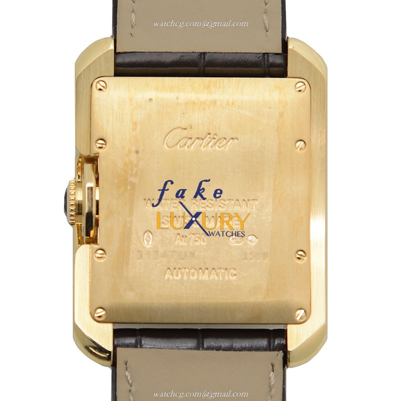 Cartier TANK W5310030 Automatic 18kt Gold Steel Silver Dial Brown Alligator Replica Watch - Image 3