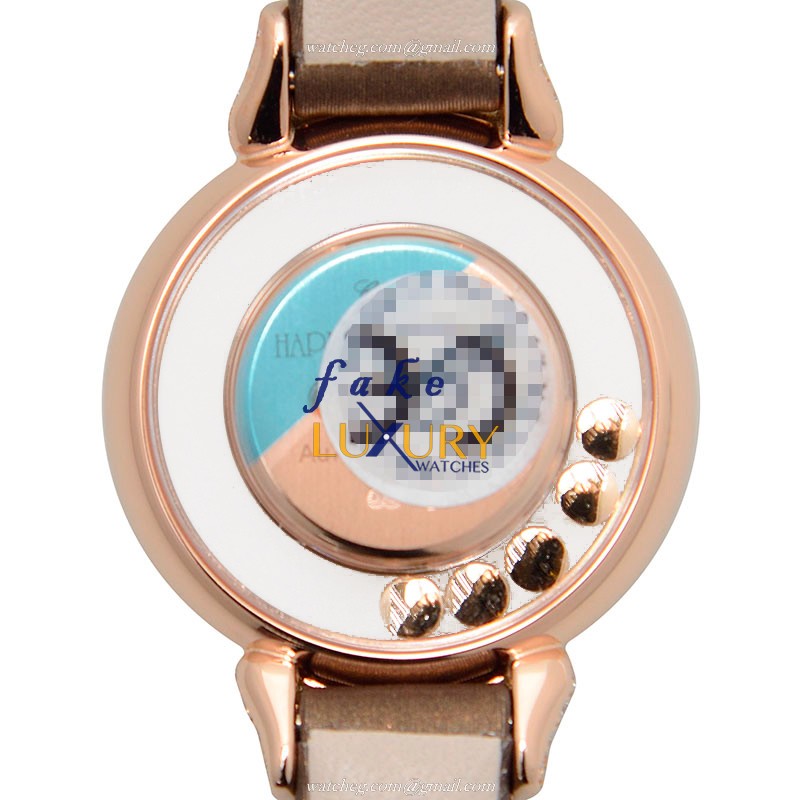 Chopard 209425-5001 Happy Diamonds Quartz 18kt Rose Gold & Diamonds Replica Watch - 25.8mm - Brown - Image 3