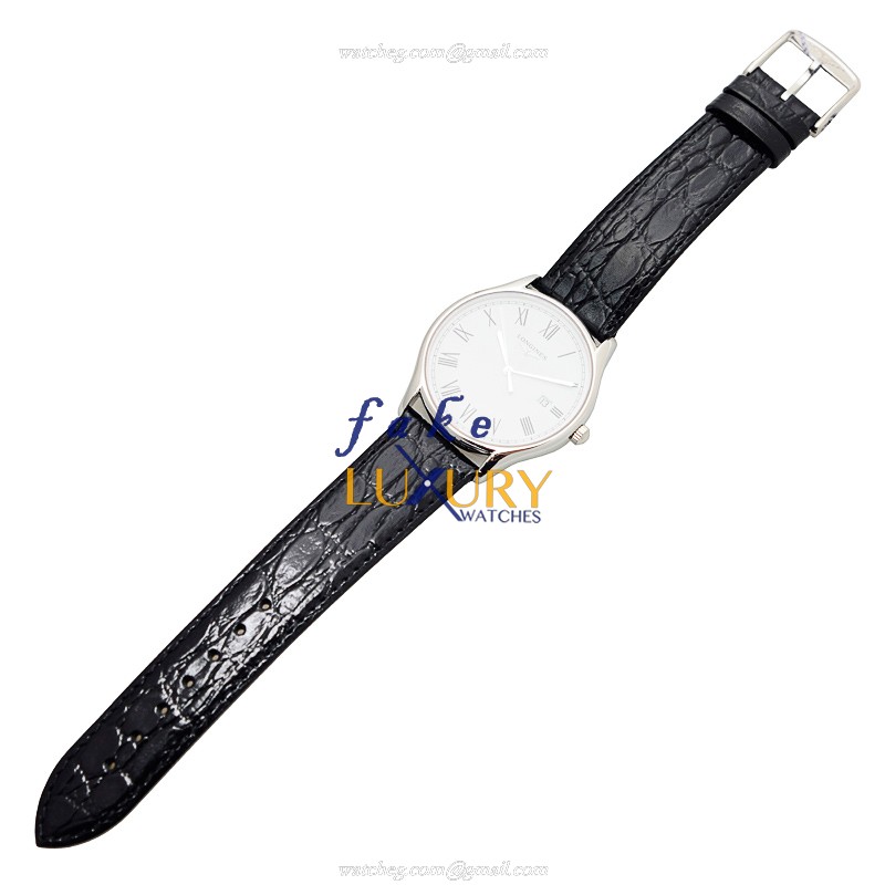 Longines L4.859.4.11.2 Quartz Stainless Steel Replica Watch, 38.5mm White Dial, Leather Strap - Image 2