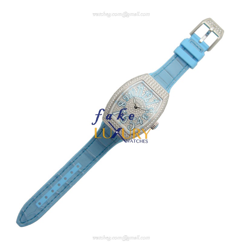 Franck Muller V 32 QZ D CD AC.BL Quartz Stainless Steel Diamond Bezel Replica Watch, Silver Dial - Image 2